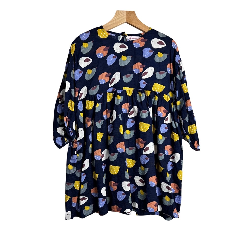 Lucky Wang NYC Birdies Dolli Dress Navy Blue Cotton Bird‎ Print Kids 8Y